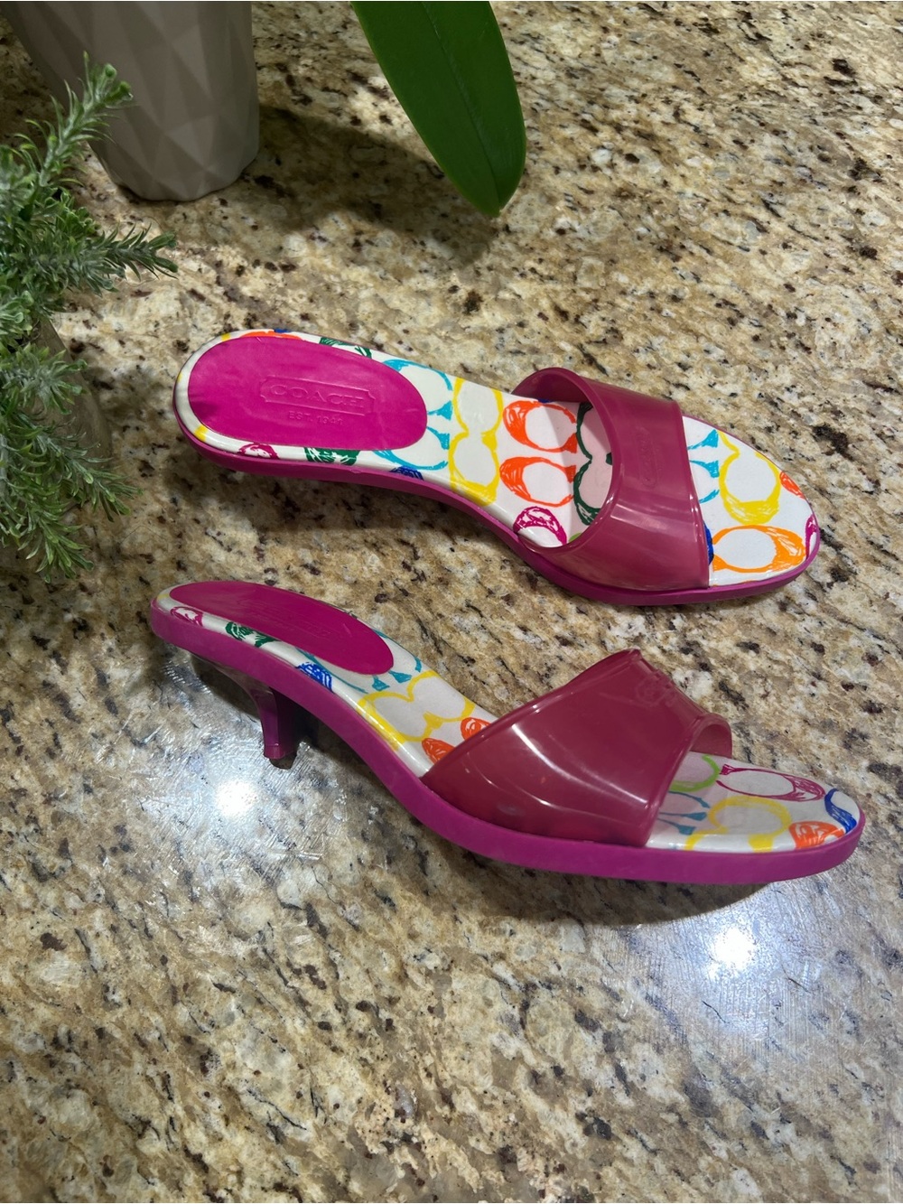 Coach Scribble Signature Pink Jelly Kitten Heel Slide Sandals 10M - Picture 5 of 11